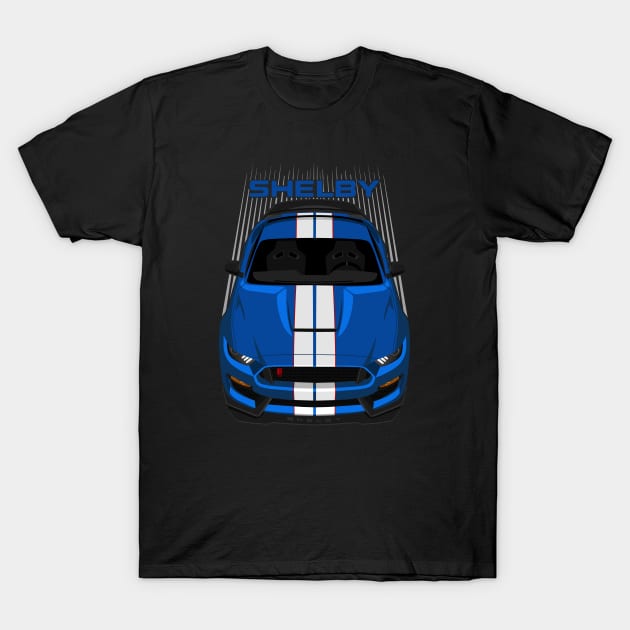 Ford Mustang Shelby GT350R 2015 - 2020 - Velocity Blue - White Stripes T-Shirt by V8social